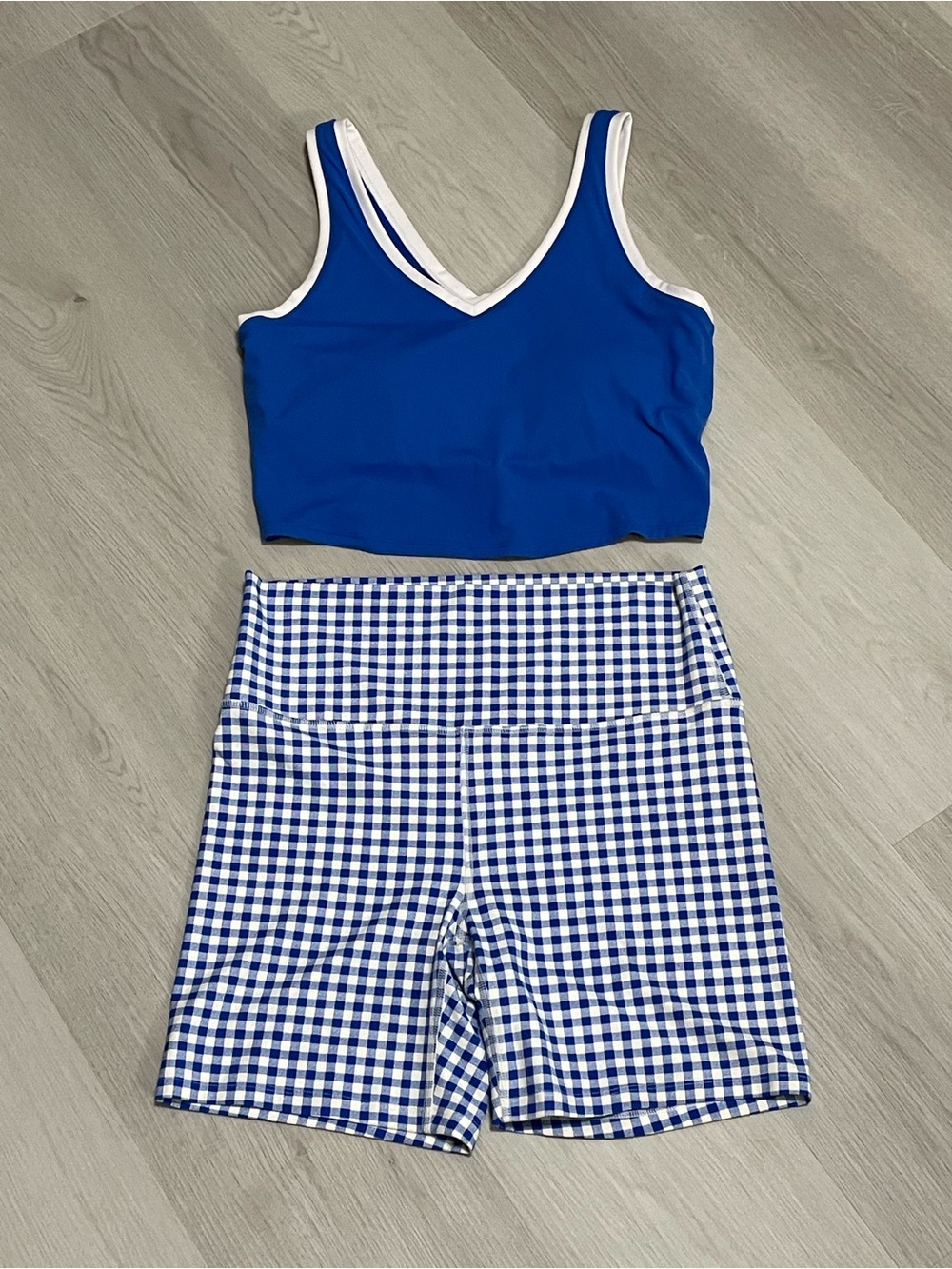 Blue Gingham High-Waist Women’s Shorts